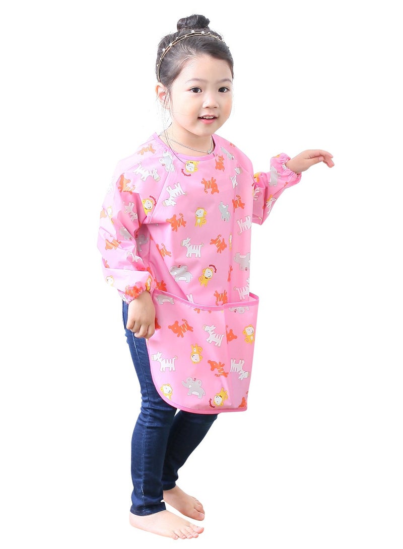 Plie Kids Painting Apron â€“ Waterproof Long Sleeve Art Smock for Toddlers & Preschoolers, Messy Play, Baking, Crafts, Cooking, Sensory Activities (Ages 1â€“10), Pink Animal (04-S) - Image 3